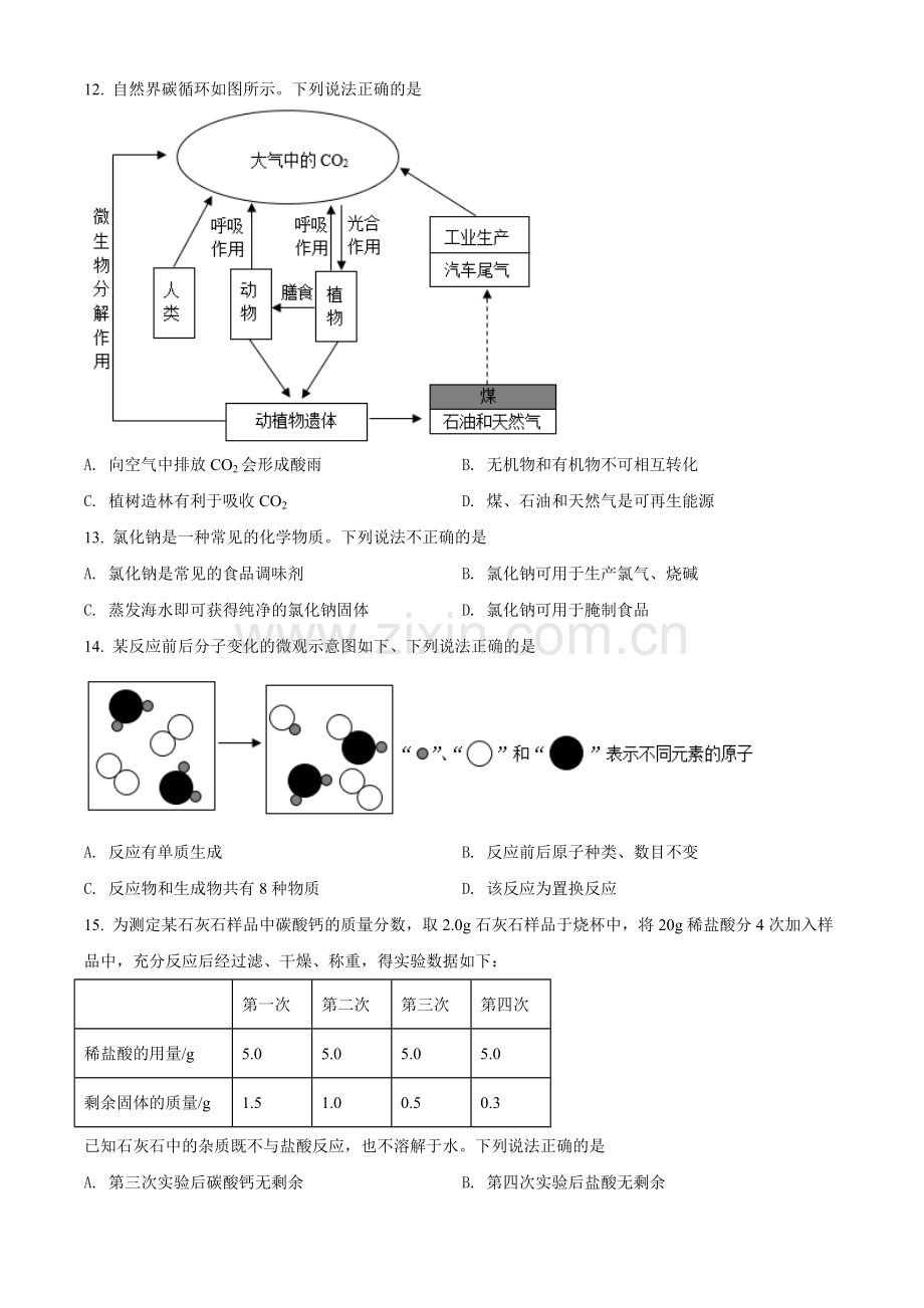 题目江苏省扬州市2021年中考化学试题（原卷版）.doc_第2页