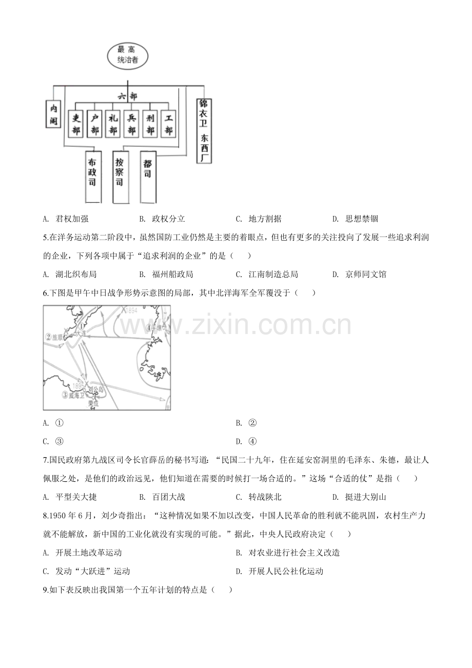 山东省威海市2020年中考历史试题（学生版）.doc_第2页