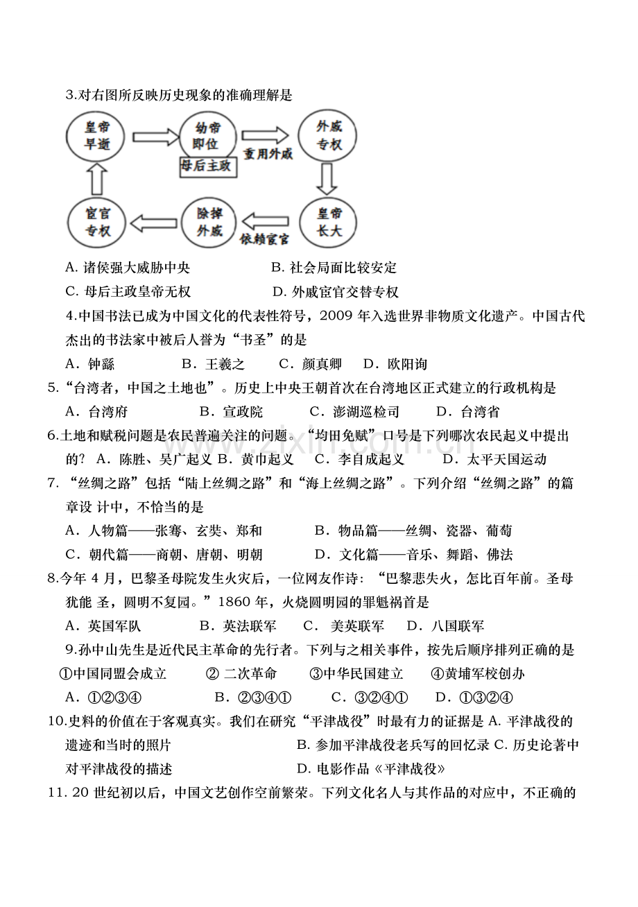 2019年山东省东营市中考历史试题及答案.doc_第2页