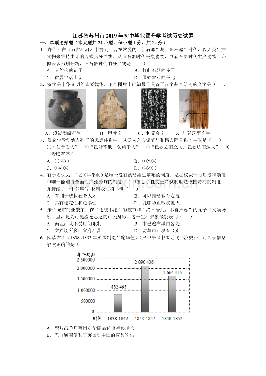 2019年江苏省苏州市中考历史试题及答案.doc_第1页