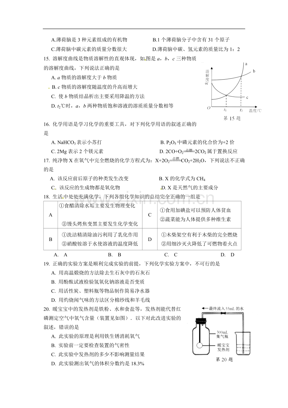 2014年江苏省徐州市中考化学试题及答案.doc_第2页