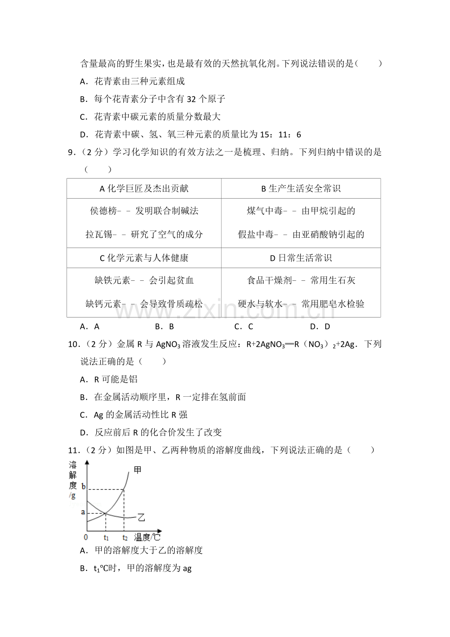 2017年青海省中考化学试卷（省卷）【原卷版】.doc_第2页