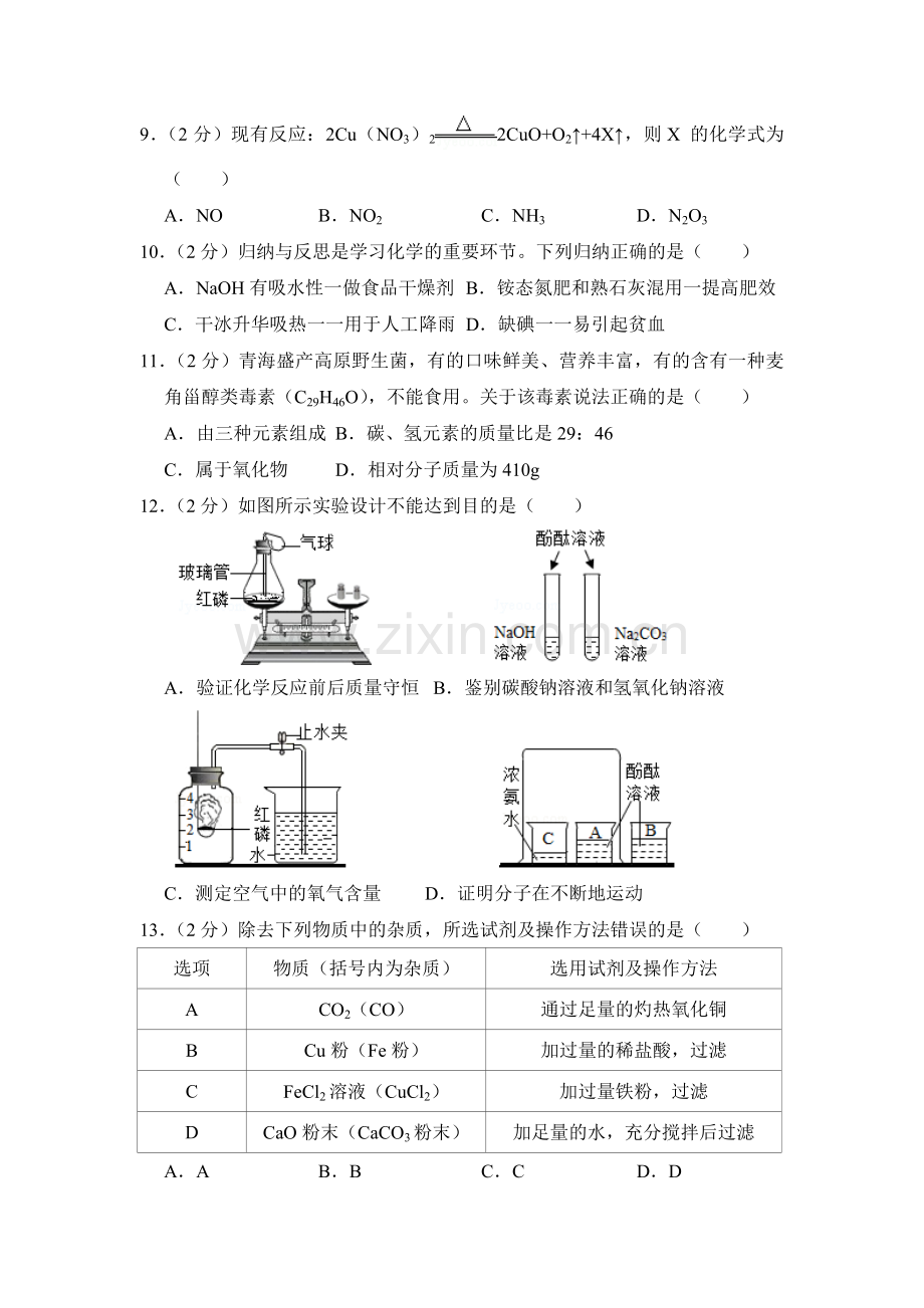 2018年青海省中考化学试卷（省卷）（含解析版）.doc_第2页