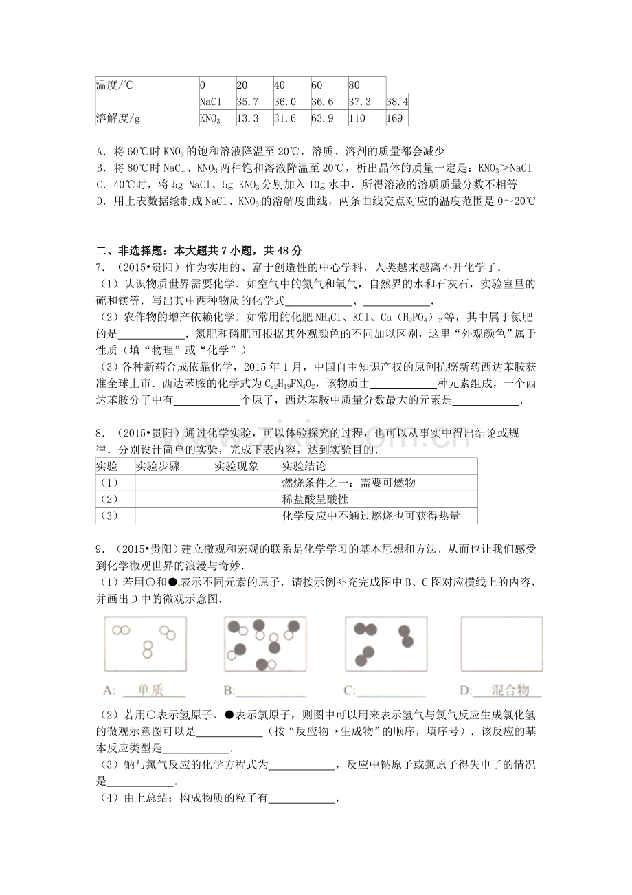 2015年贵州省贵阳市中考化学试卷及答案.doc_第2页