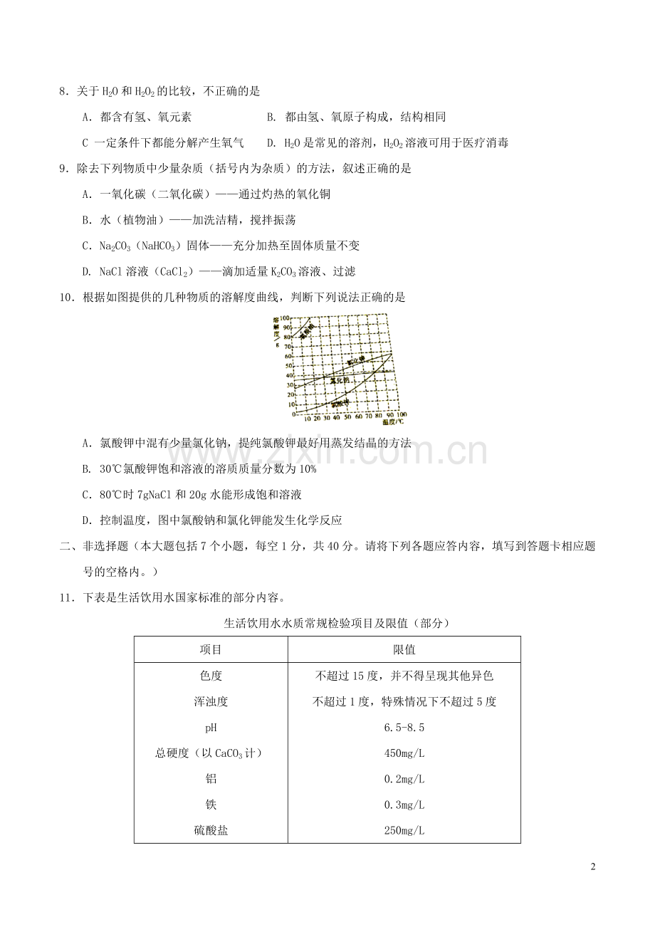 贵州省遵义市2017年中考理综（化学部分）真题试题（含答案）.DOC_第2页