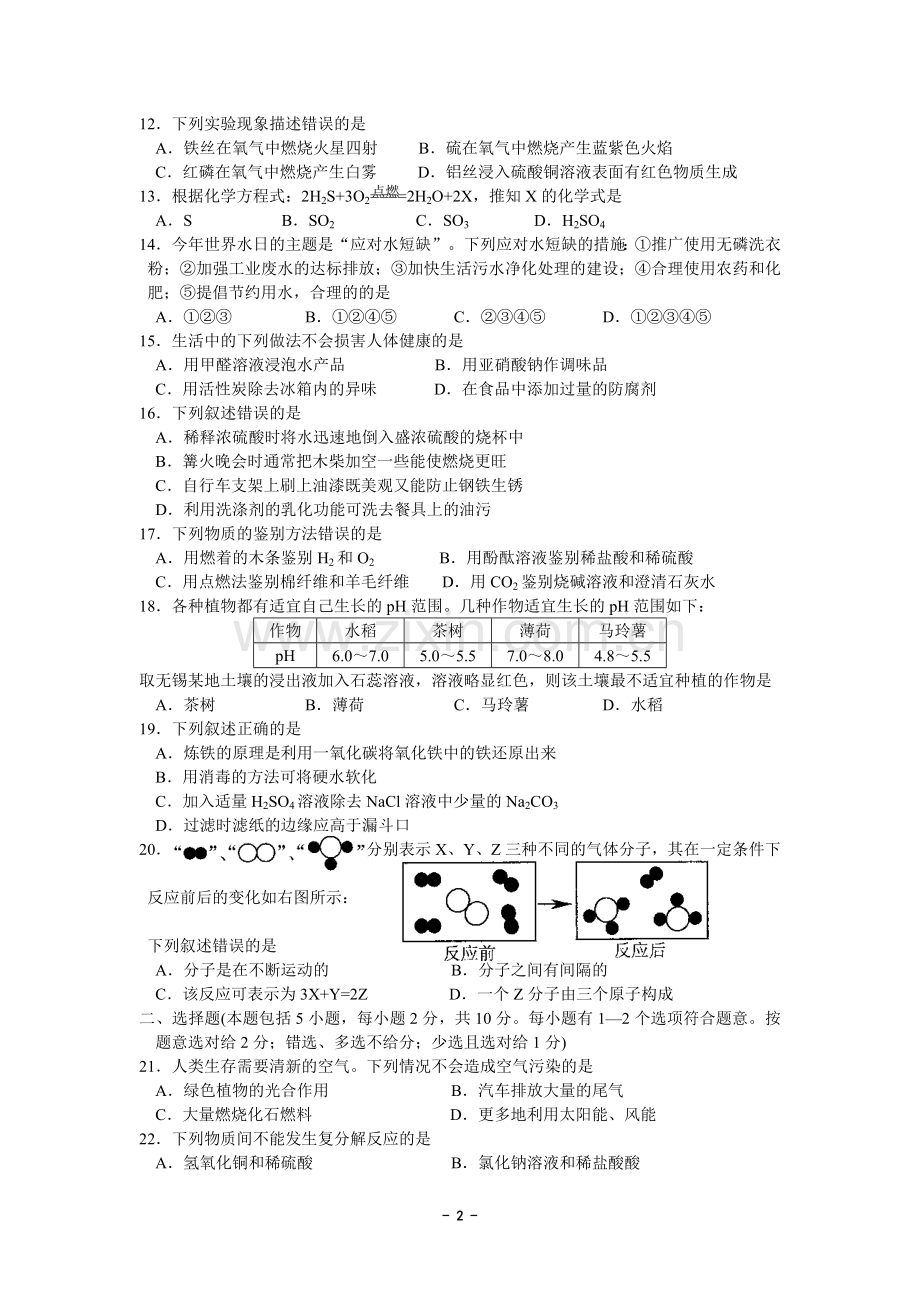 2008年江苏省无锡市中考化学试题及答案.doc_第2页