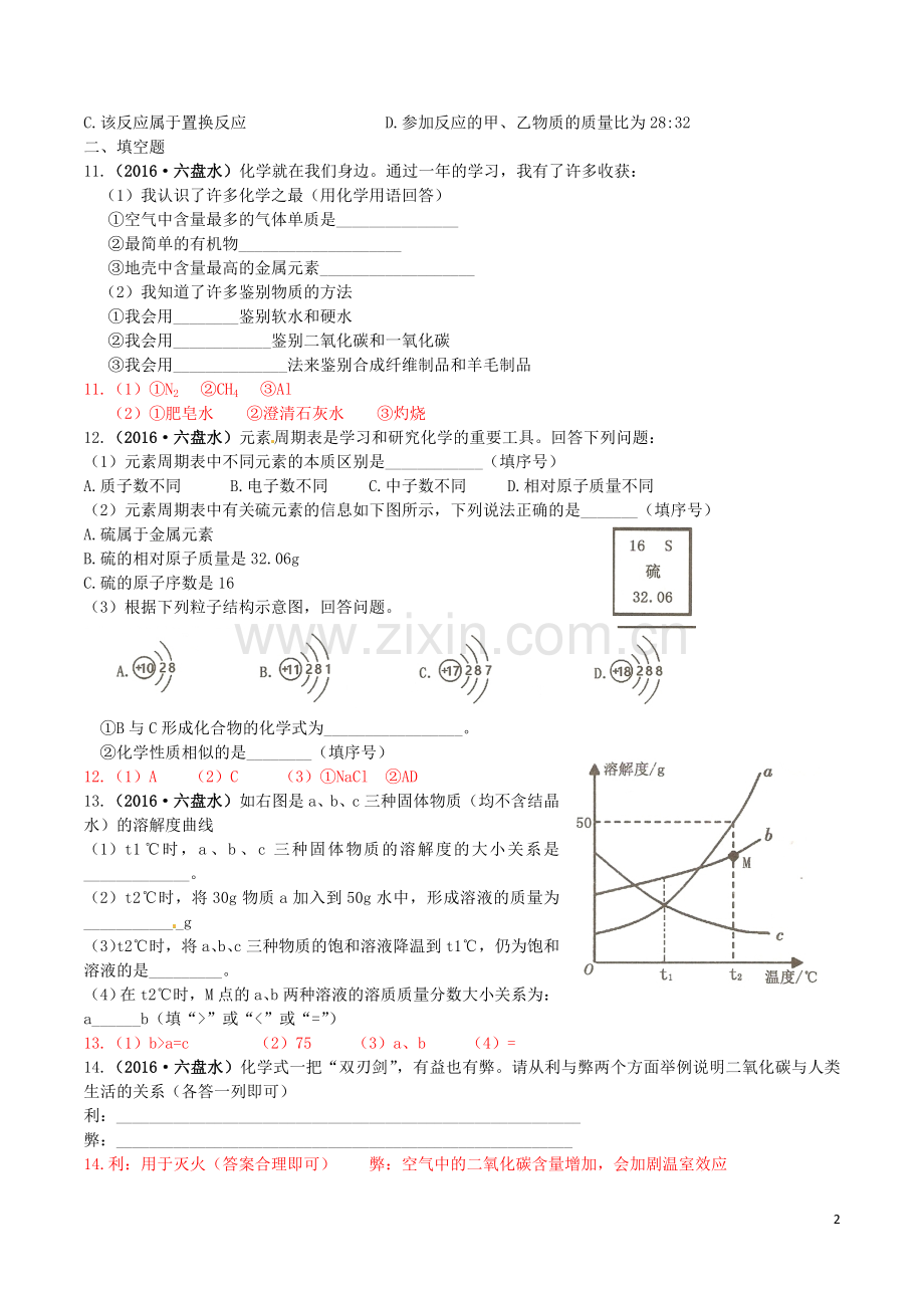 贵州省六盘水市2016年中考理综（化学部分）真题试题（含答案）.DOC_第2页