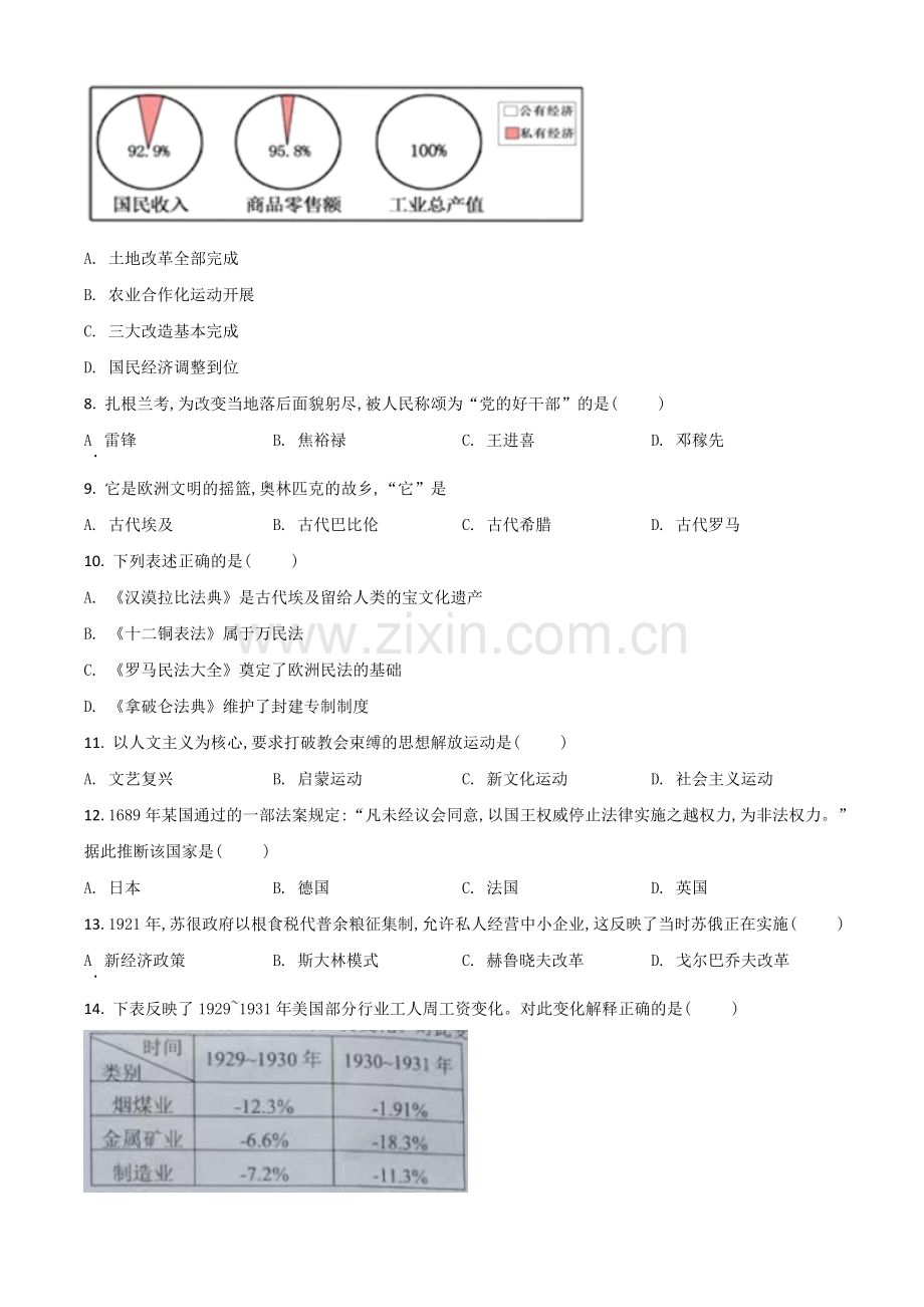 湖南省湘潭市2021年中考历史试题（原卷版）.doc_第2页