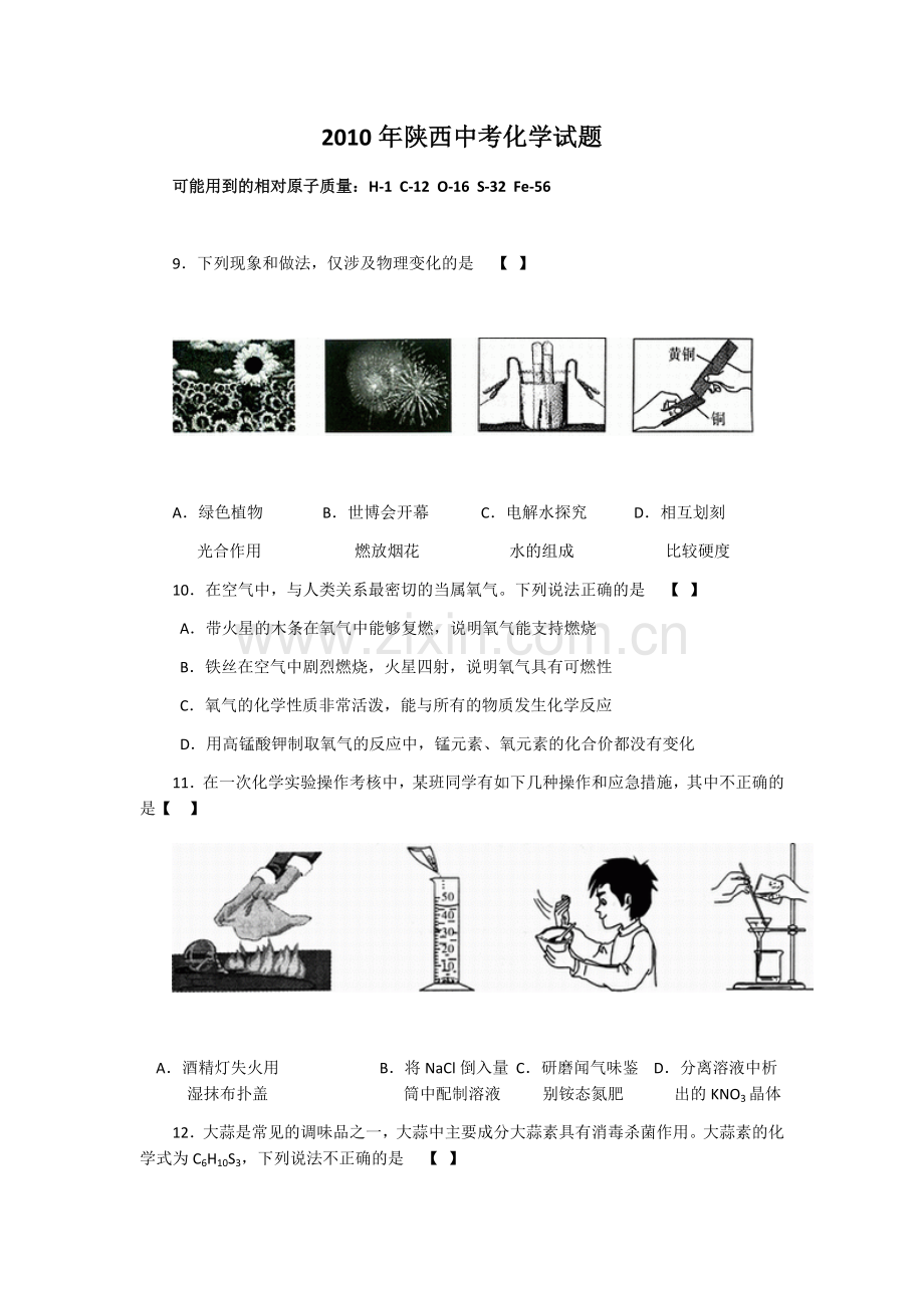 陕西省2010年中考化学试题(含答案).docx_第1页