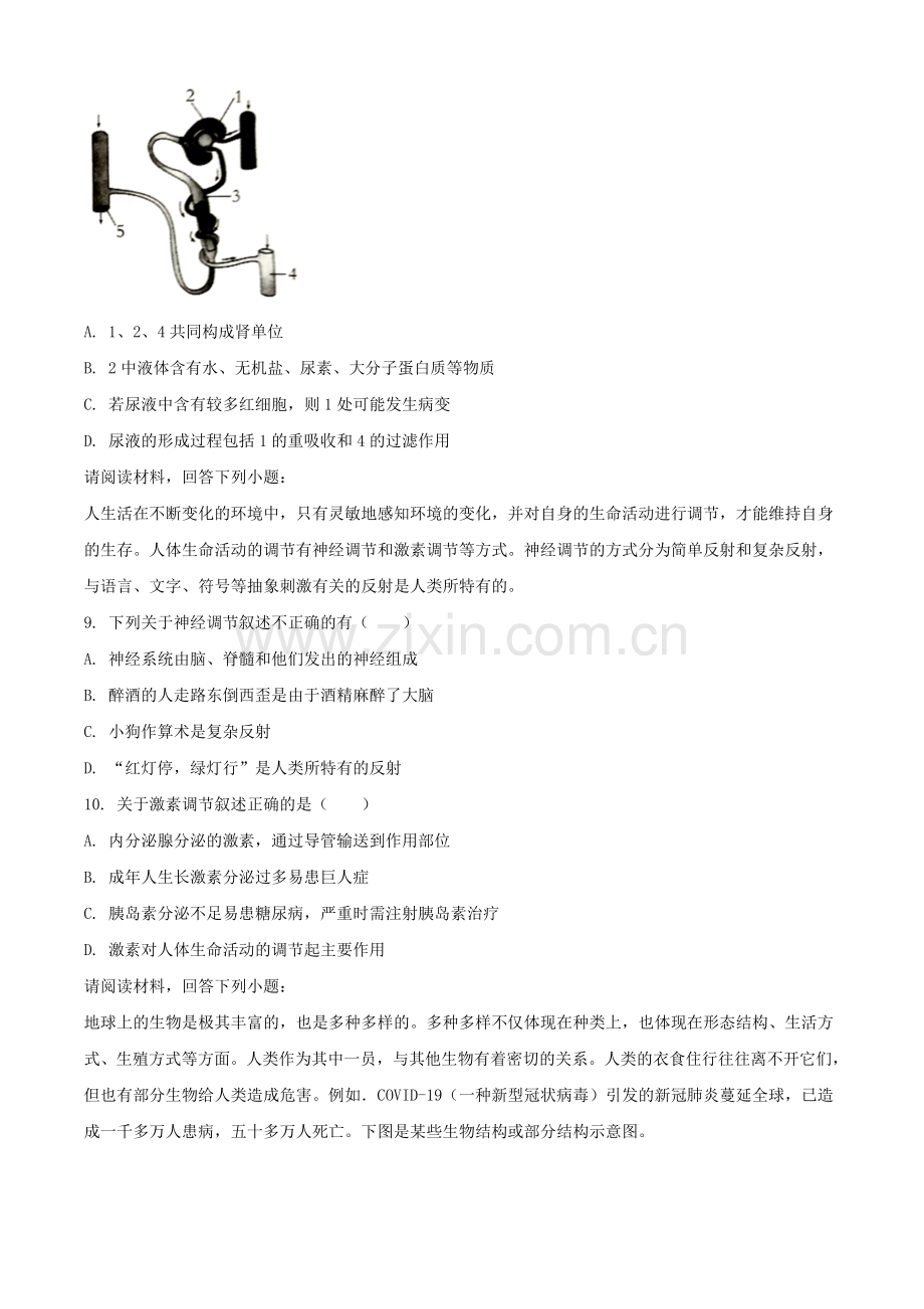 四川省南充市2020年中考生物试题（原卷版）.doc_第3页