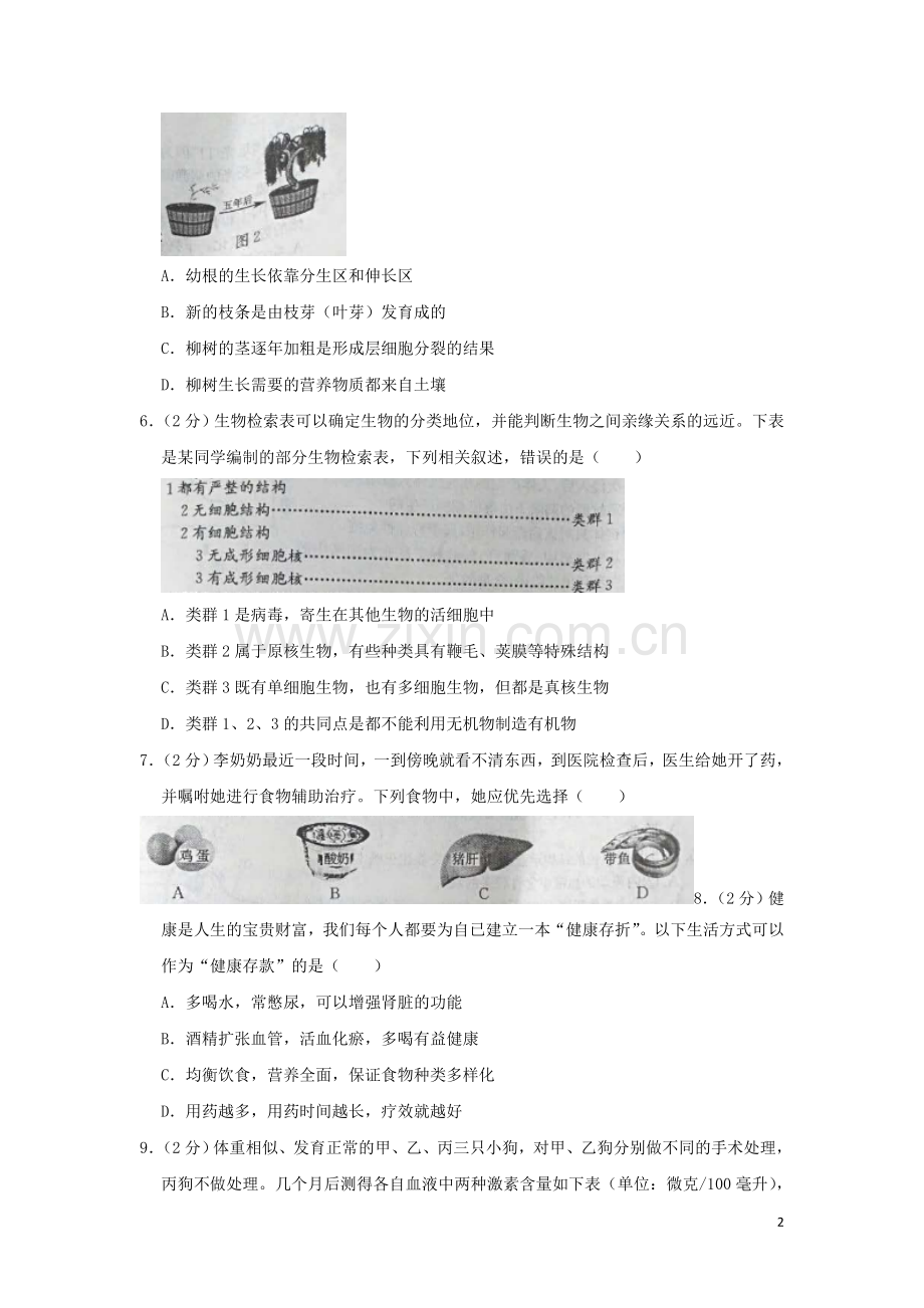 2019年山东省东营市中考生物试题(word版含答案).doc_第2页