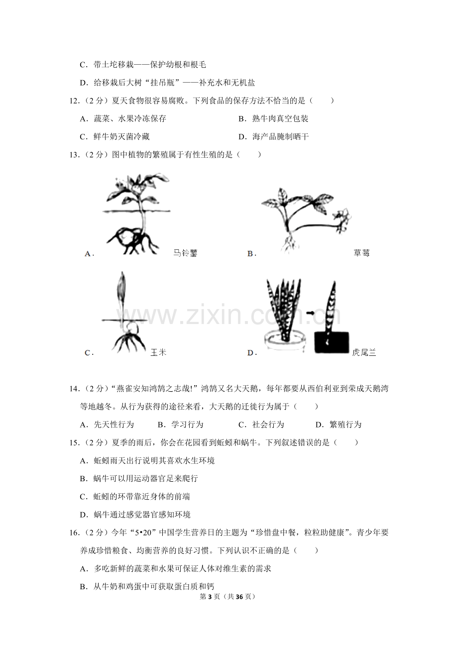 2021年山东省烟台市中考生物真题（解析版）.doc_第3页