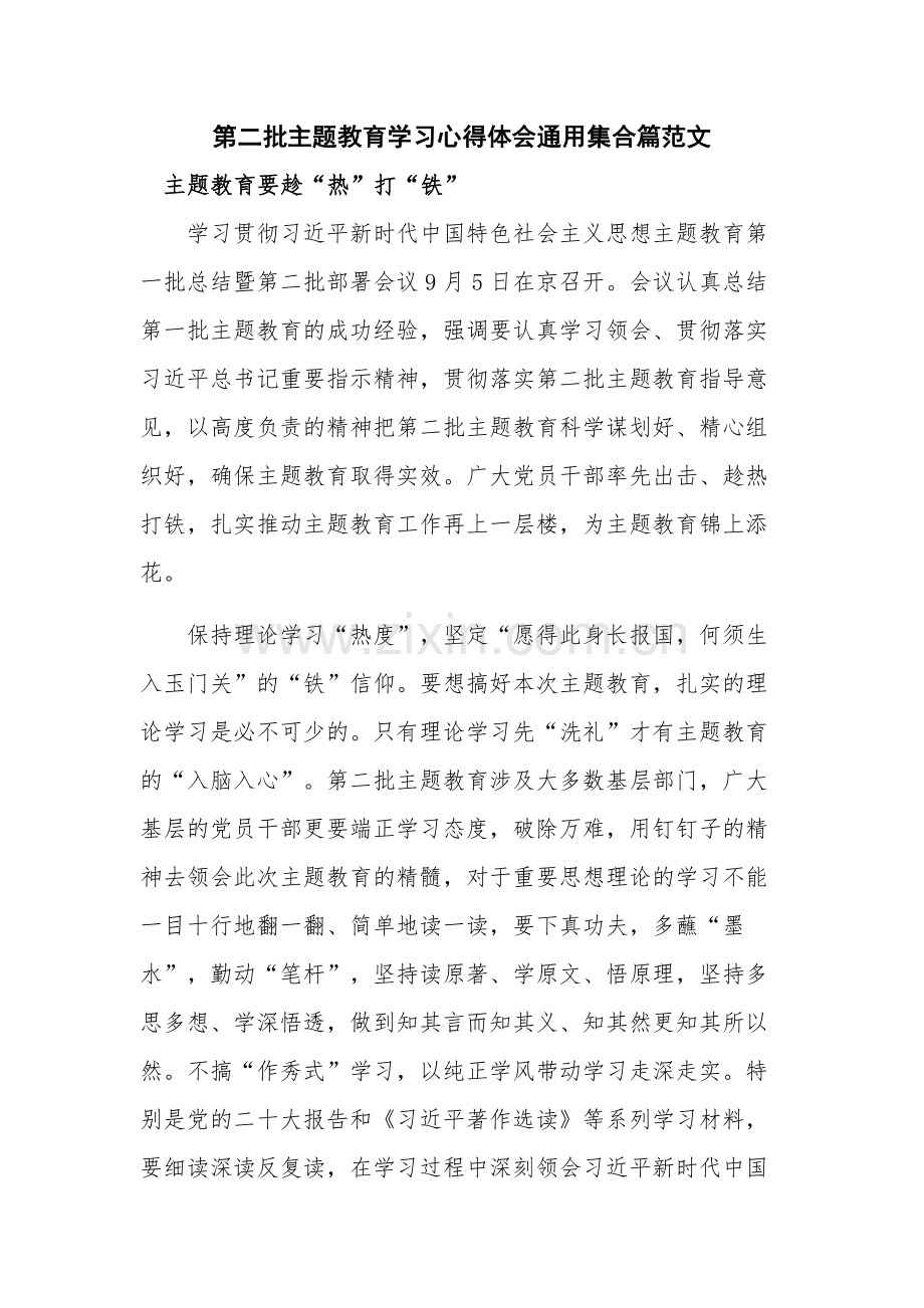 第二批主题教育学习心得体会通用集合篇范文.docx_第1页