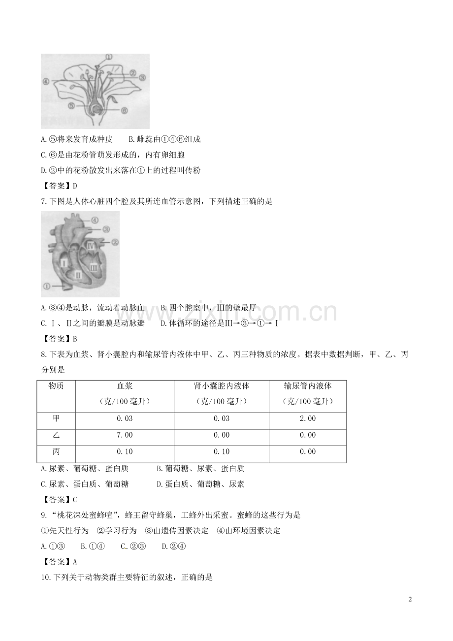 安徽省桐城市2017年中考生物真题试题（含答案）.doc_第2页