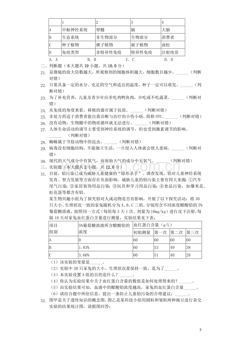 湖南省衡阳市2019年中考生物真题试题（含解析）.docx_第3页