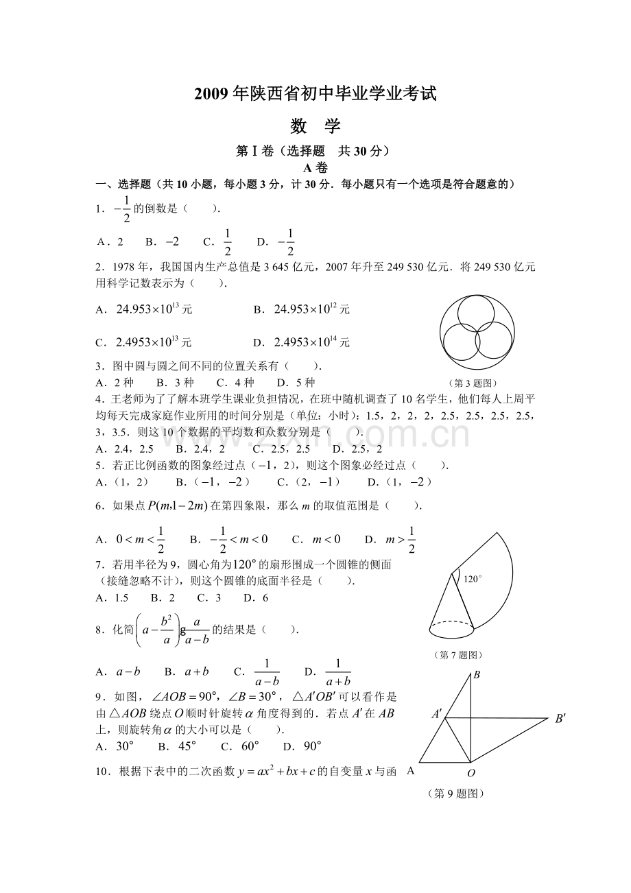 2009年陕西省中考数学试题及答案.doc_第1页