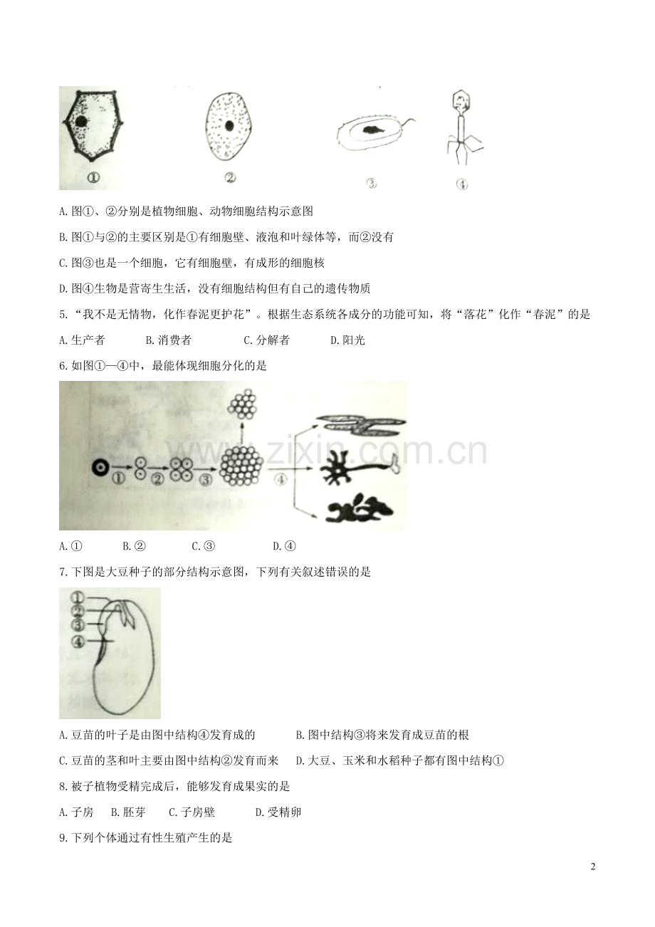 内蒙古赤峰市2017年中考生物真题试题（含答案）.doc_第2页