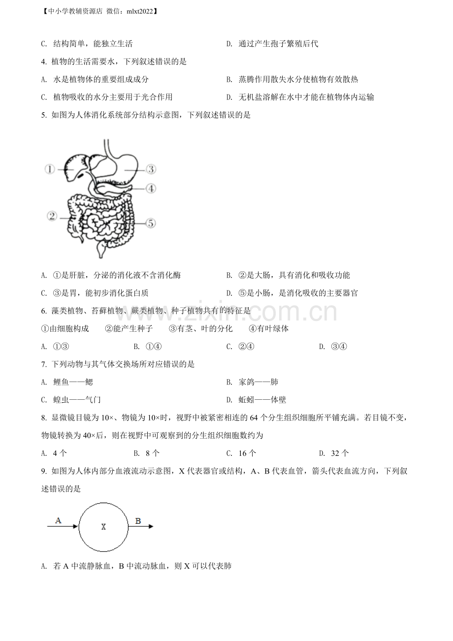 2022年山东省济南市中考生物真题（原卷版）.docx_第2页