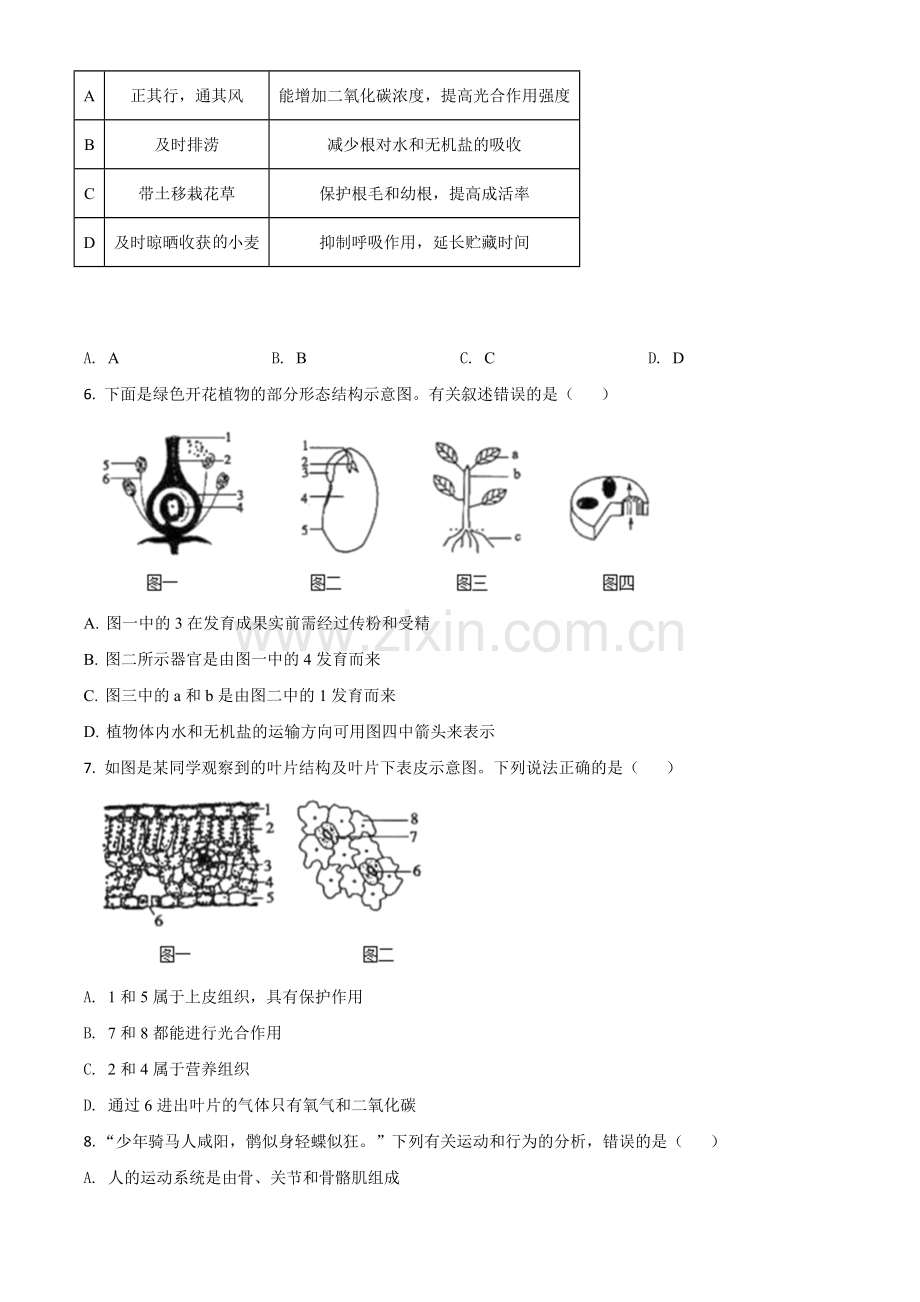 山东省菏泽市2020年中考生物试题（原卷版）.doc_第2页