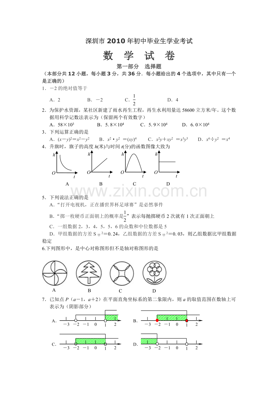 2010年深圳市中考数学试题及答案.doc_第1页