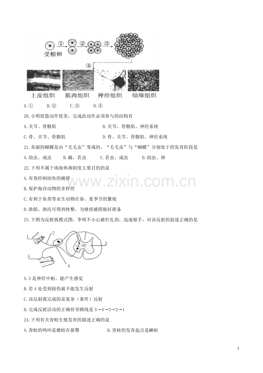 海南省2017年中考生物真题试题（含答案）.doc_第3页