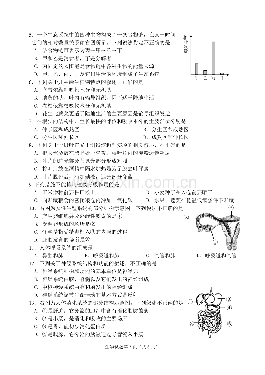 2013年威海市中考生物试题及答案.doc_第2页