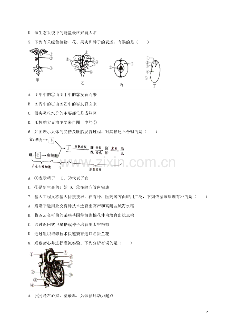 山东省济宁市2018年中考生物真题试题（含答案）.doc_第2页