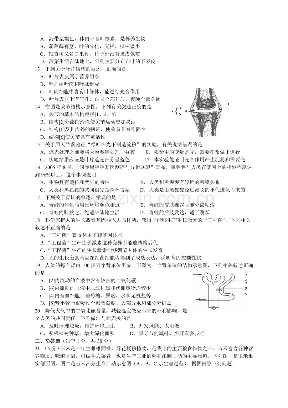 2017年德州市中考生物试题及答案.doc_第2页