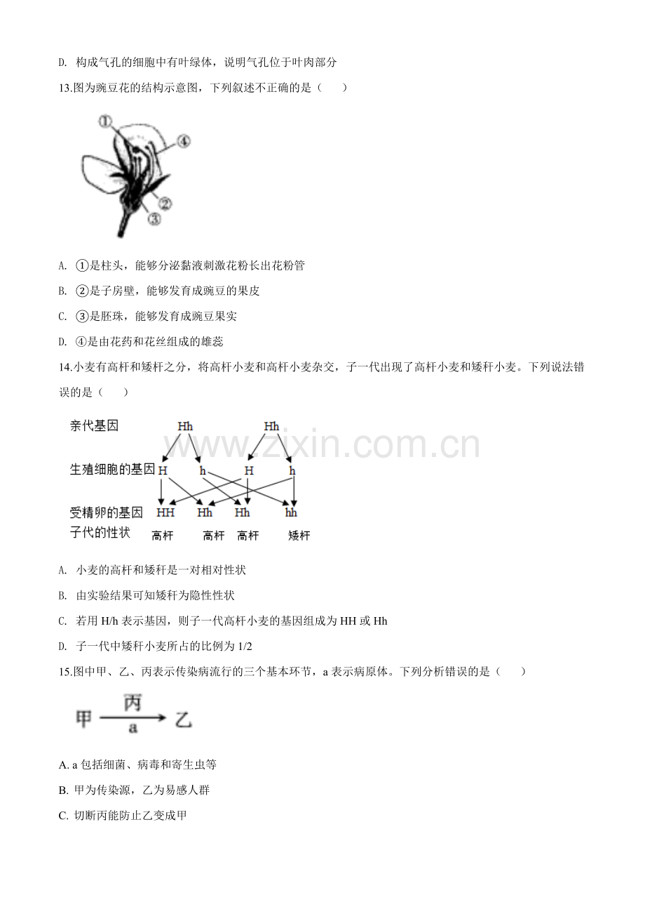 江西省2020年中考生物试题（原卷版）.doc_第3页