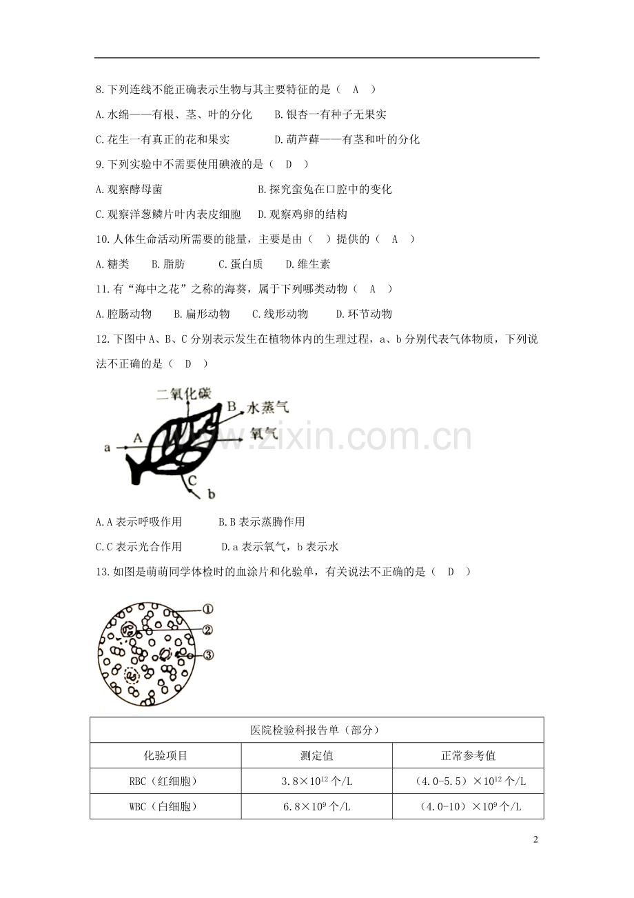 四川省凉山州2018年中考生物真题试题（含答案）.doc_第2页