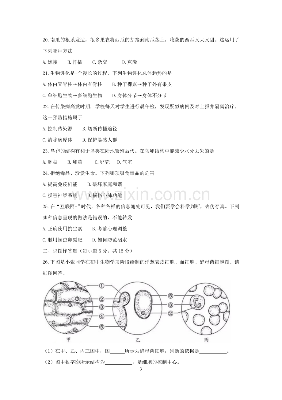 2018年长沙市中考生物试题和答案.doc_第3页