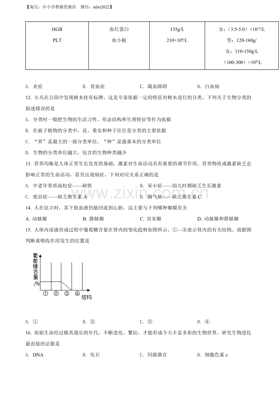 2022年四川省广安市中考生物真题（原卷版）.docx_第3页