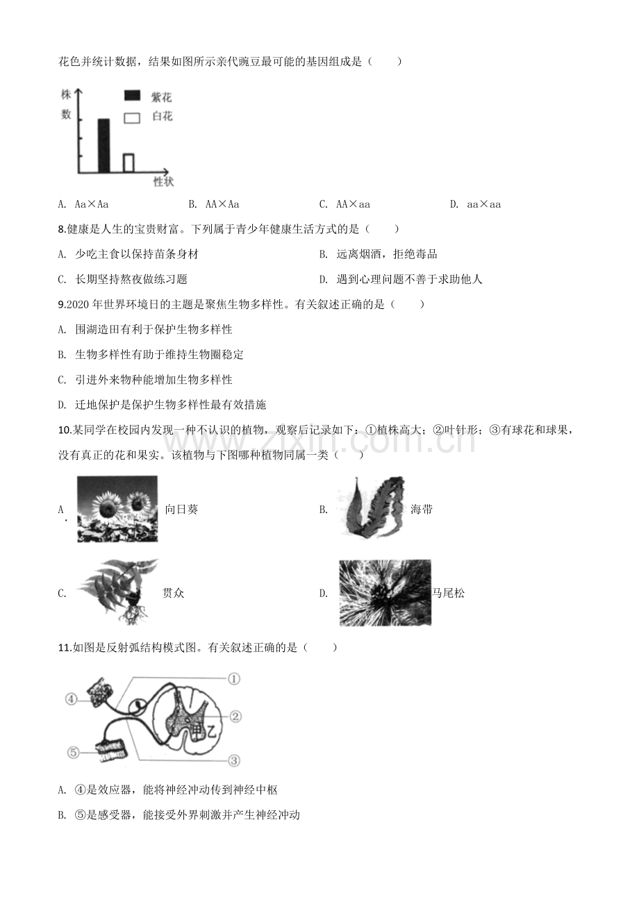 2020年江苏省连云港市中考生物试题（原卷版）.doc_第2页