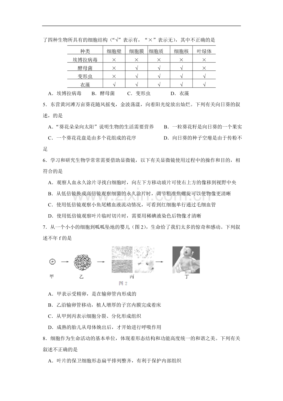 2015年山东省东营市中考生物试题(word版含答案).doc_第2页