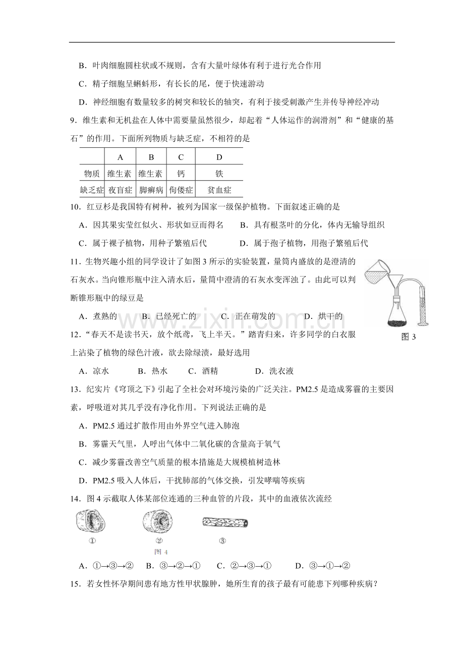 2015年山东省东营市中考生物试题(word版含答案).doc_第3页