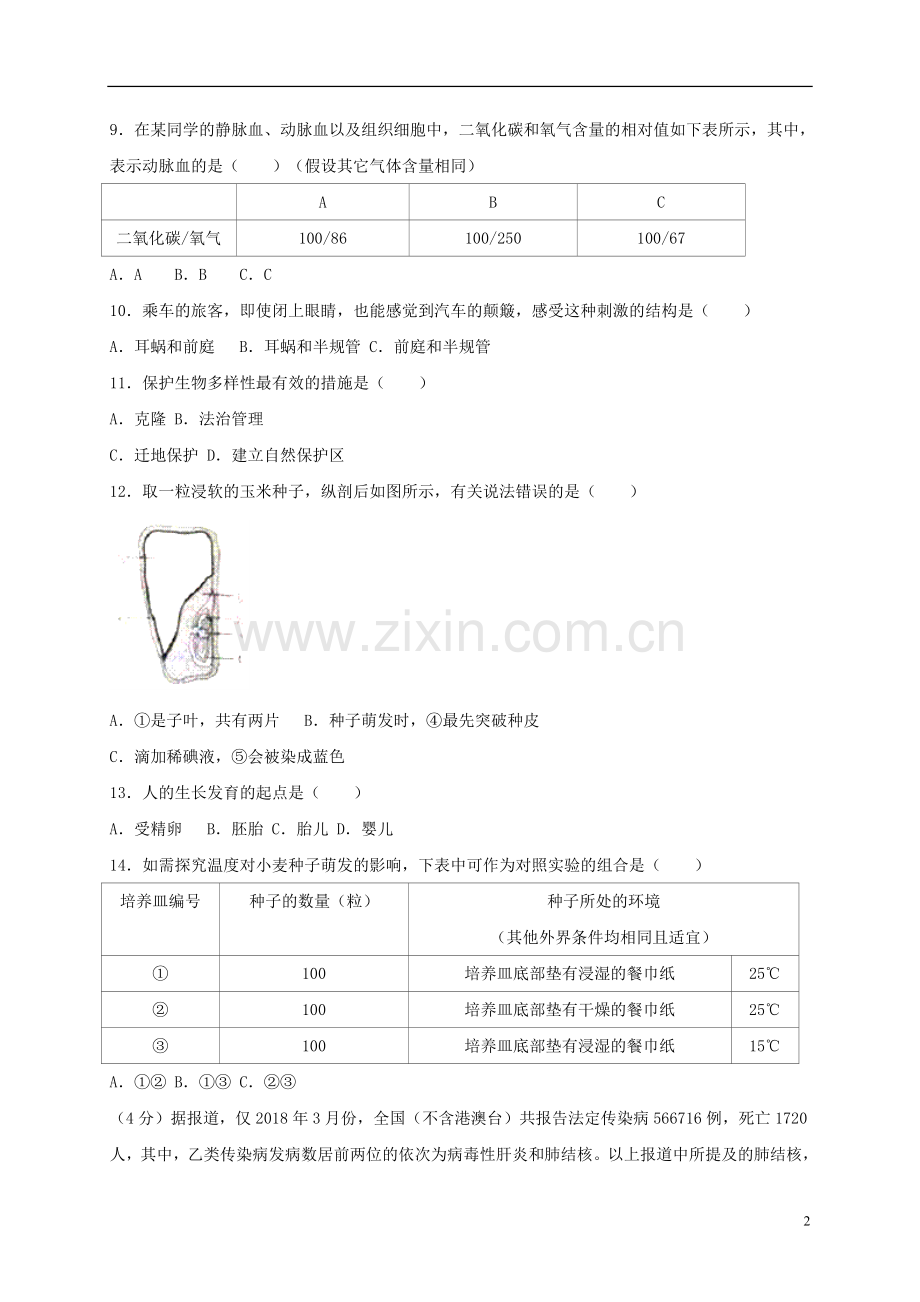 江苏省淮安市2018年中考生物真题试题（含答案）.doc_第2页