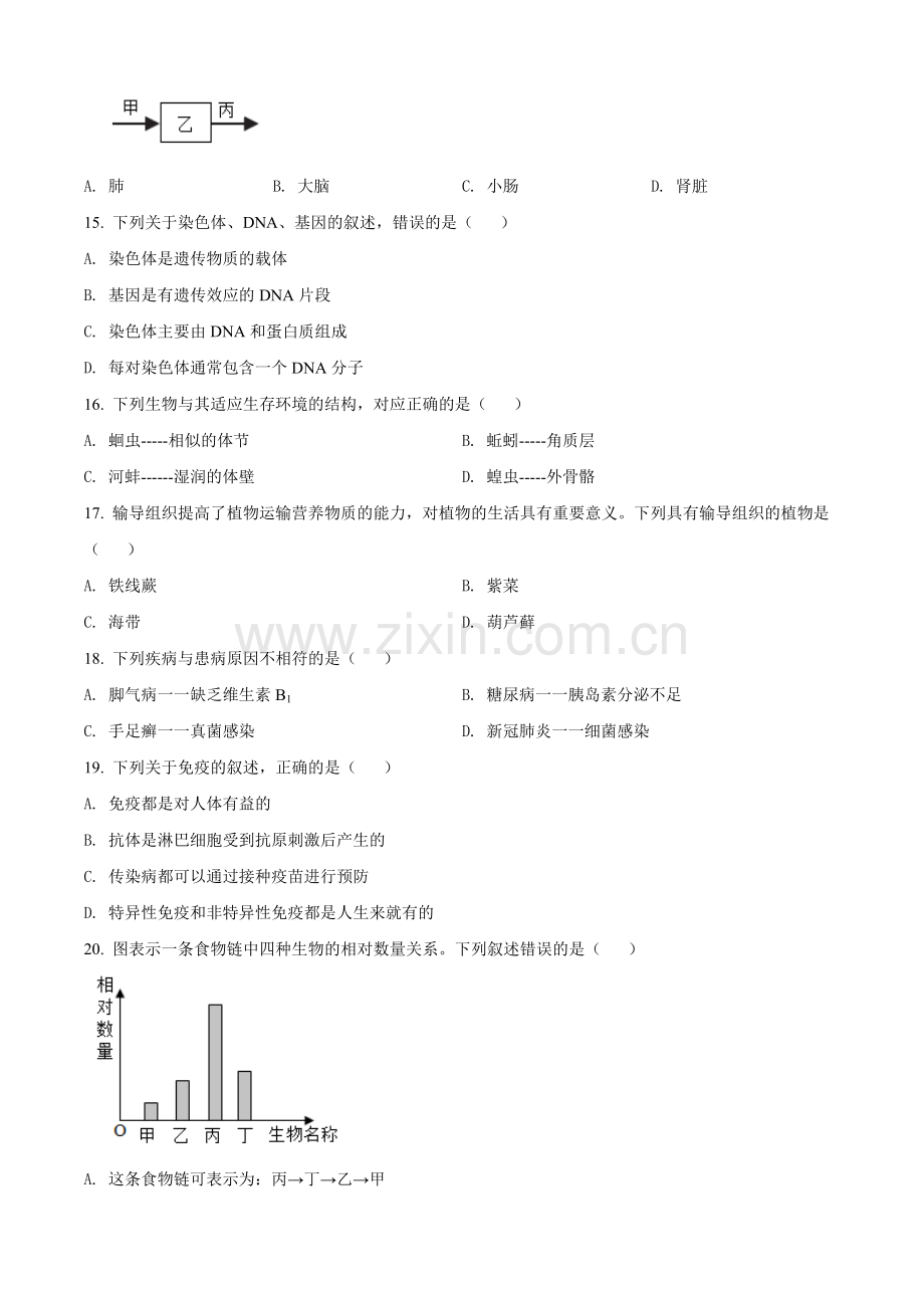 2022年江西省中考生物真题（原卷版）.docx_第3页