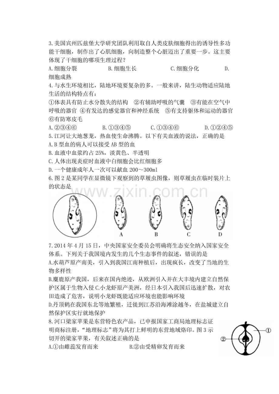 2014年山东省东营市中考生物试题(word版含答案).doc_第2页