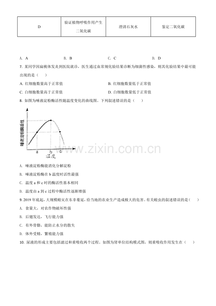 江苏省苏州市2020年学业考试生物试题（原卷版）.doc_第2页