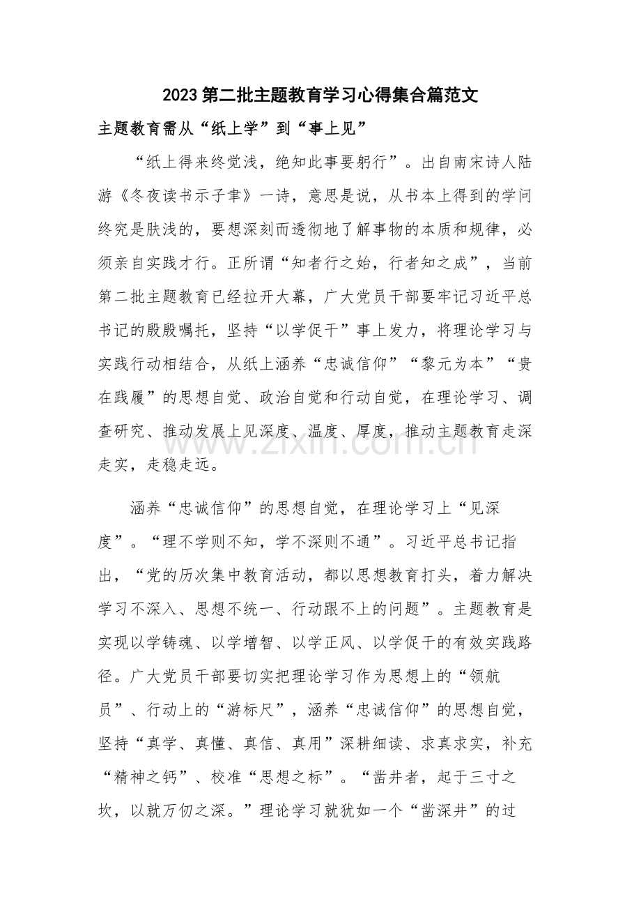 2023第二批主题教育学习心得集合篇范文.docx_第1页