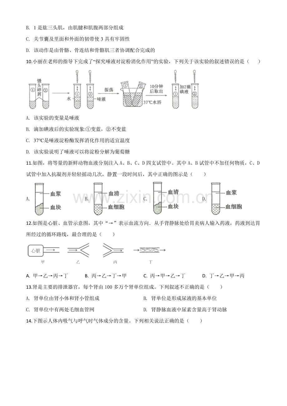 山东省滨州市2020年中考生物试题（原卷版）.doc_第3页