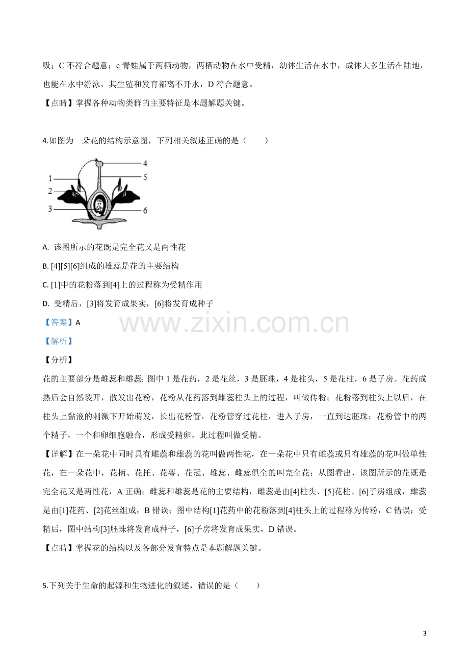 四川省内江市2019年中考生物试卷（解析版）.doc_第3页