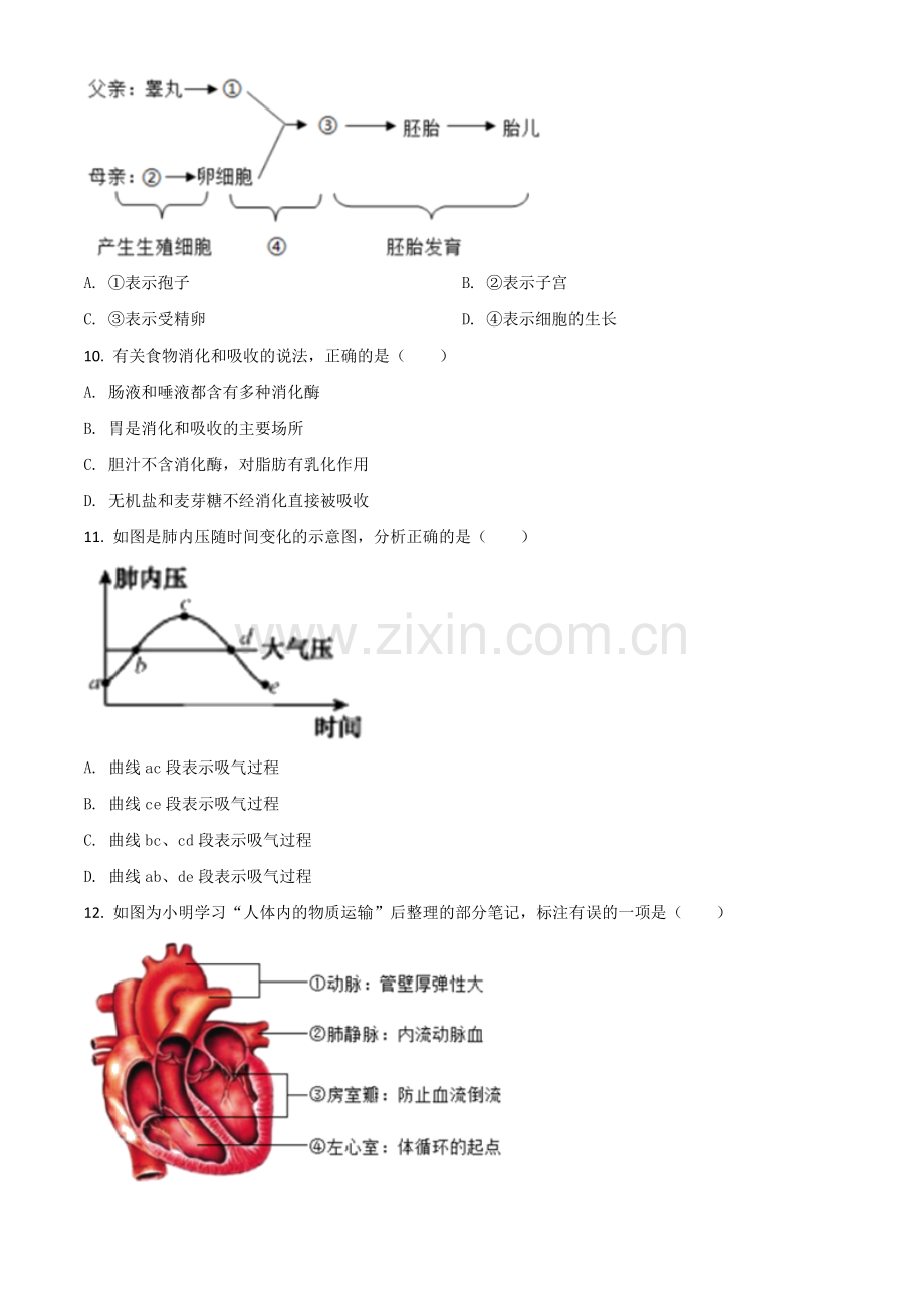 湖北省宜昌市2020年中考生物试题（原卷版）.doc_第3页