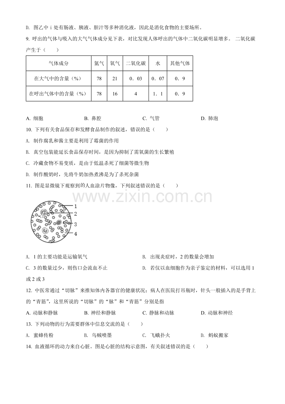 2022年山东省聊城市中考生物真题（原卷版）.docx_第3页