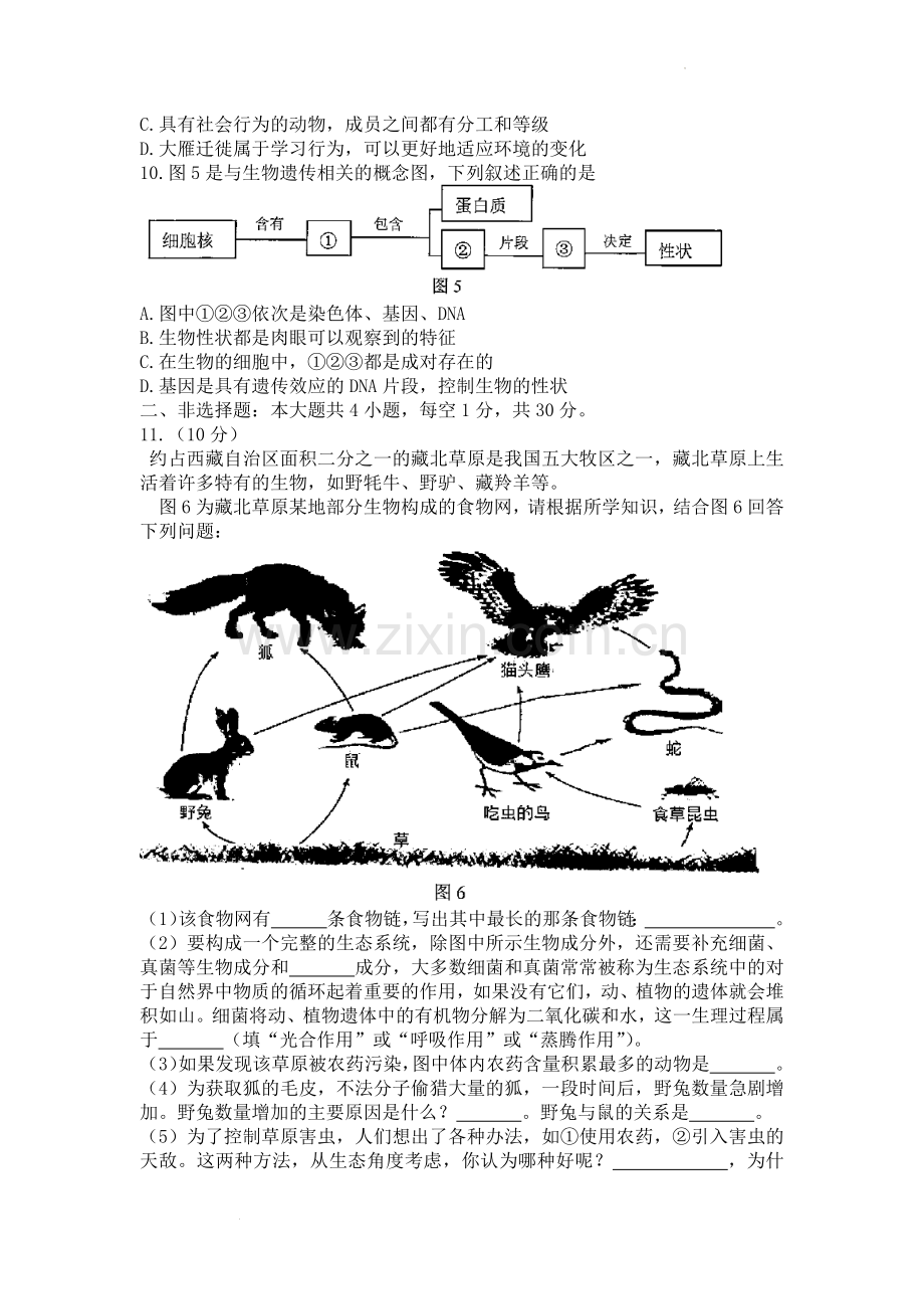 2021年西藏中考生物真题.docx_第3页