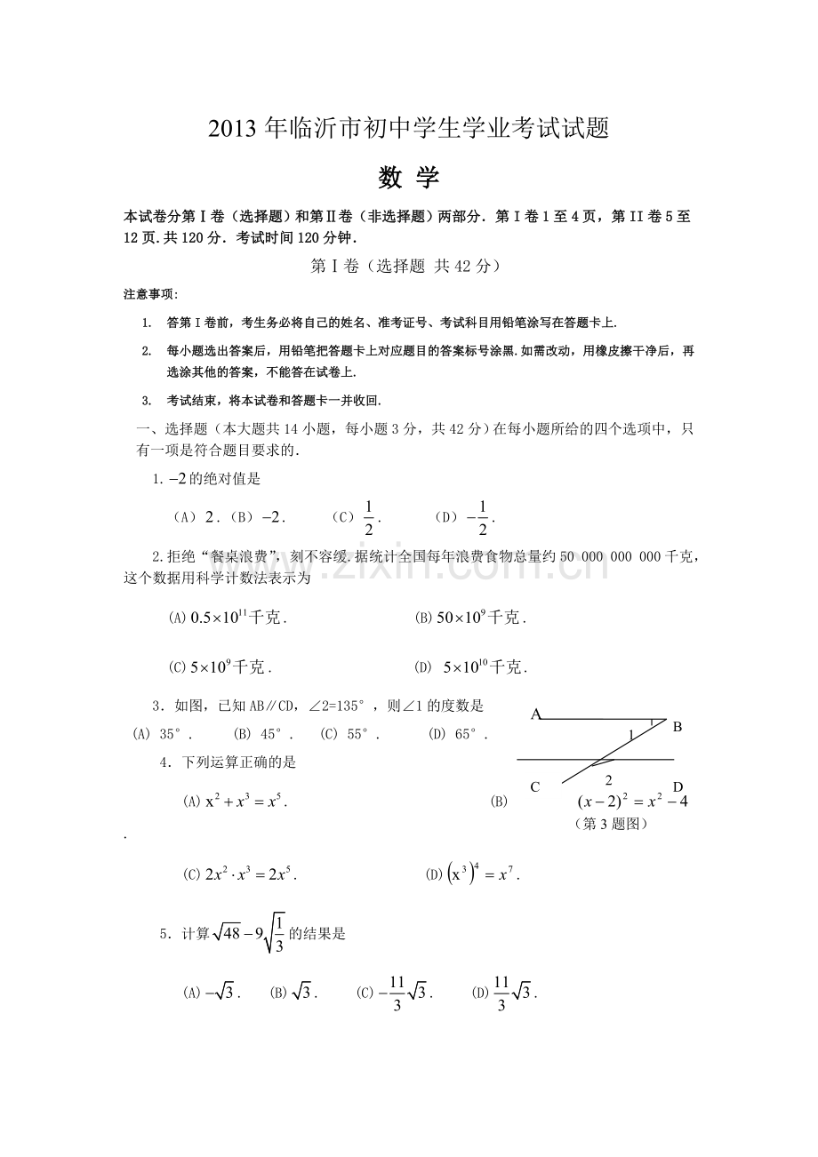 2013年山东省临沂市中考数学试题及答案.doc_第1页