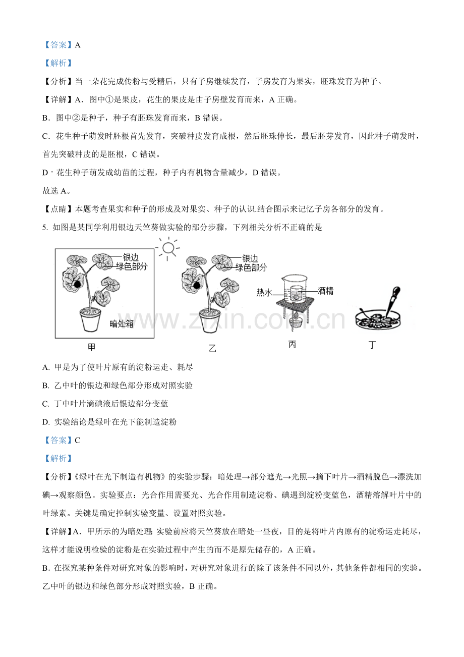 山东省淄博市2021年中考生物试题（解析版）.doc_第3页