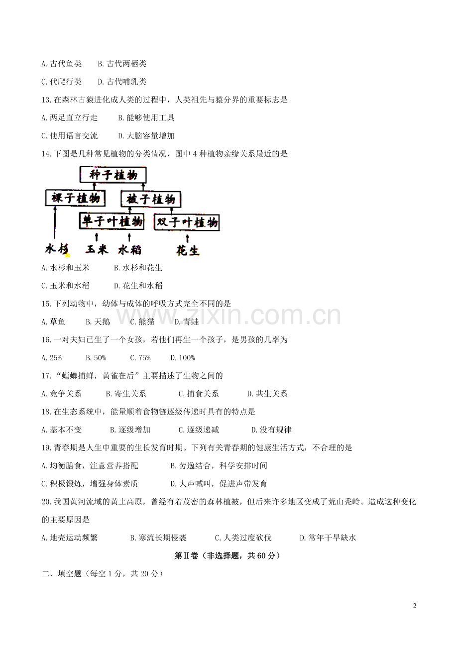 四川省成都市2017年中考生物真题试题（含答案）.doc_第2页