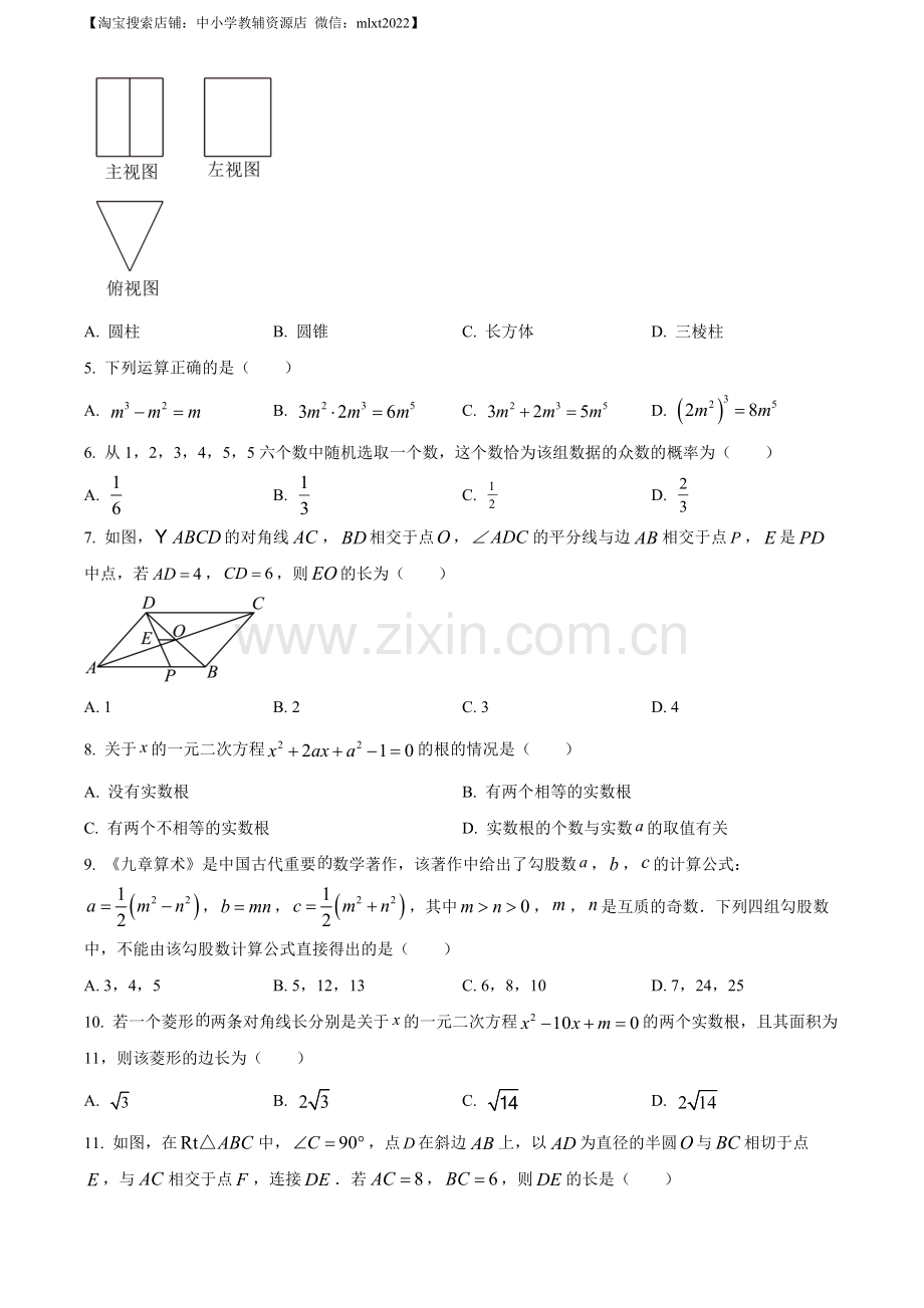 2023年四川省泸州市中考数学真题（原卷版）.docx_第2页