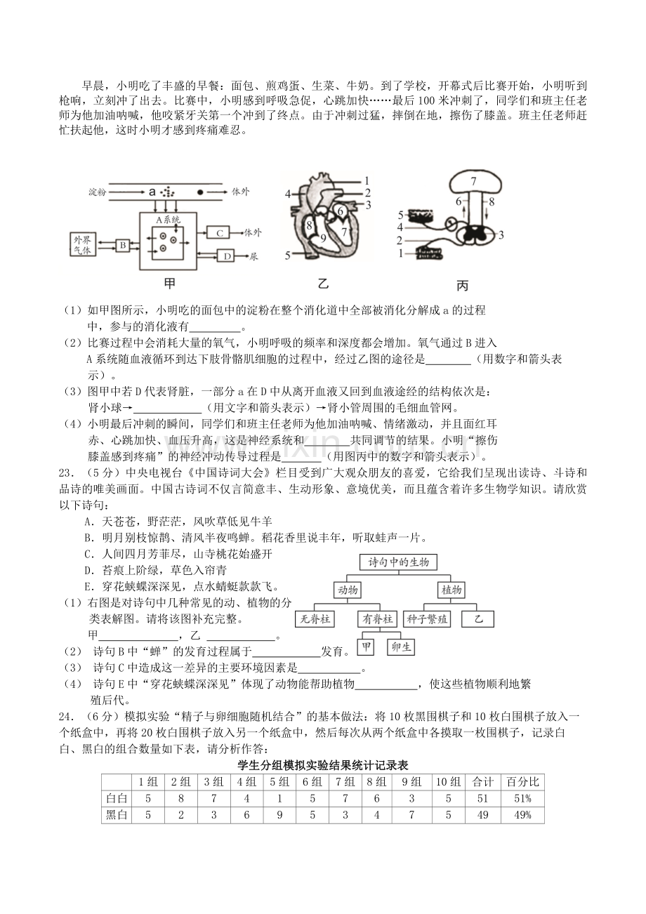 2018年湖南省张家界市中考生物真题及答案.doc_第3页